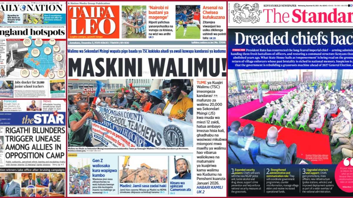 Kenya newspapers review: Rigathi Gachagua’s growing missteps spark fresh turmoil in United Opposition