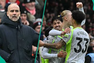 Pep Guardiola reacts as Manchester City go top of Premier League table with vital win