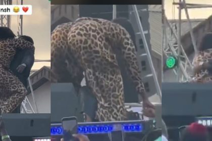 Moment Timaya Falls On Stage While Trying To Lift Plus-Sized Woman During Performance