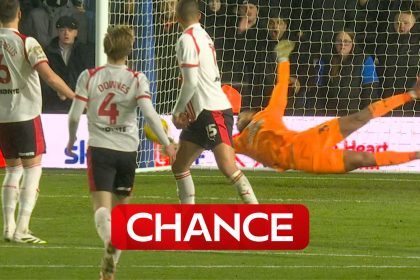 Birmingham City vs Southampton | Gavin Banuzu pushes Jay Stansfield’s effort from outside the area onto the post