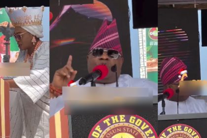 Drama As Remi Tinubu Threatens to Silence Gov. Adeleke for Singing Mid-Speech