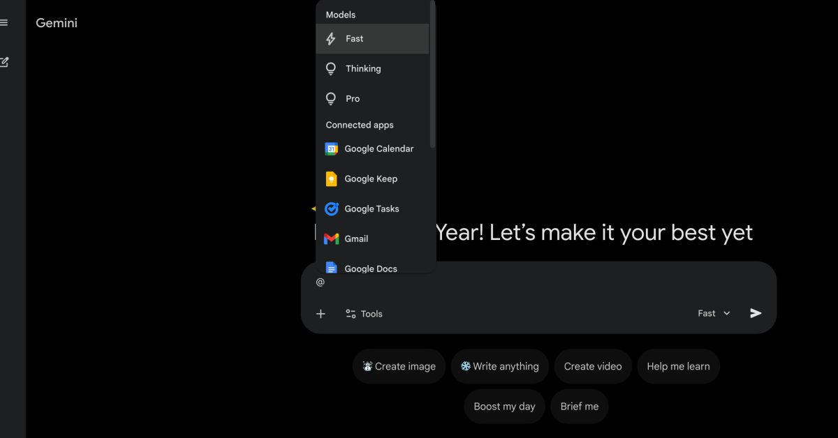 Gemini app gets faster model switching from @-menu