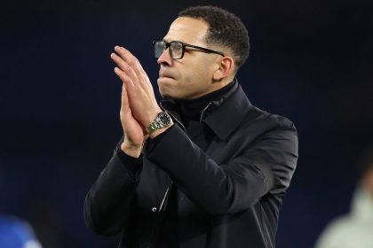 Liam Rosenior reacts to the defeat against Arsenal