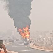 BREAKING: Firefighters Withdraw From Minna Petrol-Laden Tanker Fire, Cite Lack Of Adequate Water