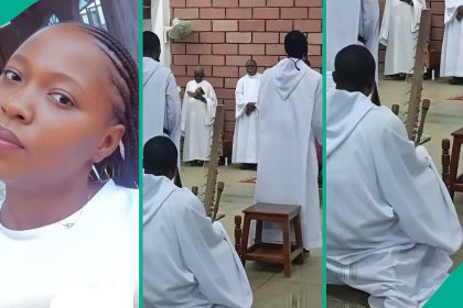 Video as lady visits brother serving as a monk at monastery, people react